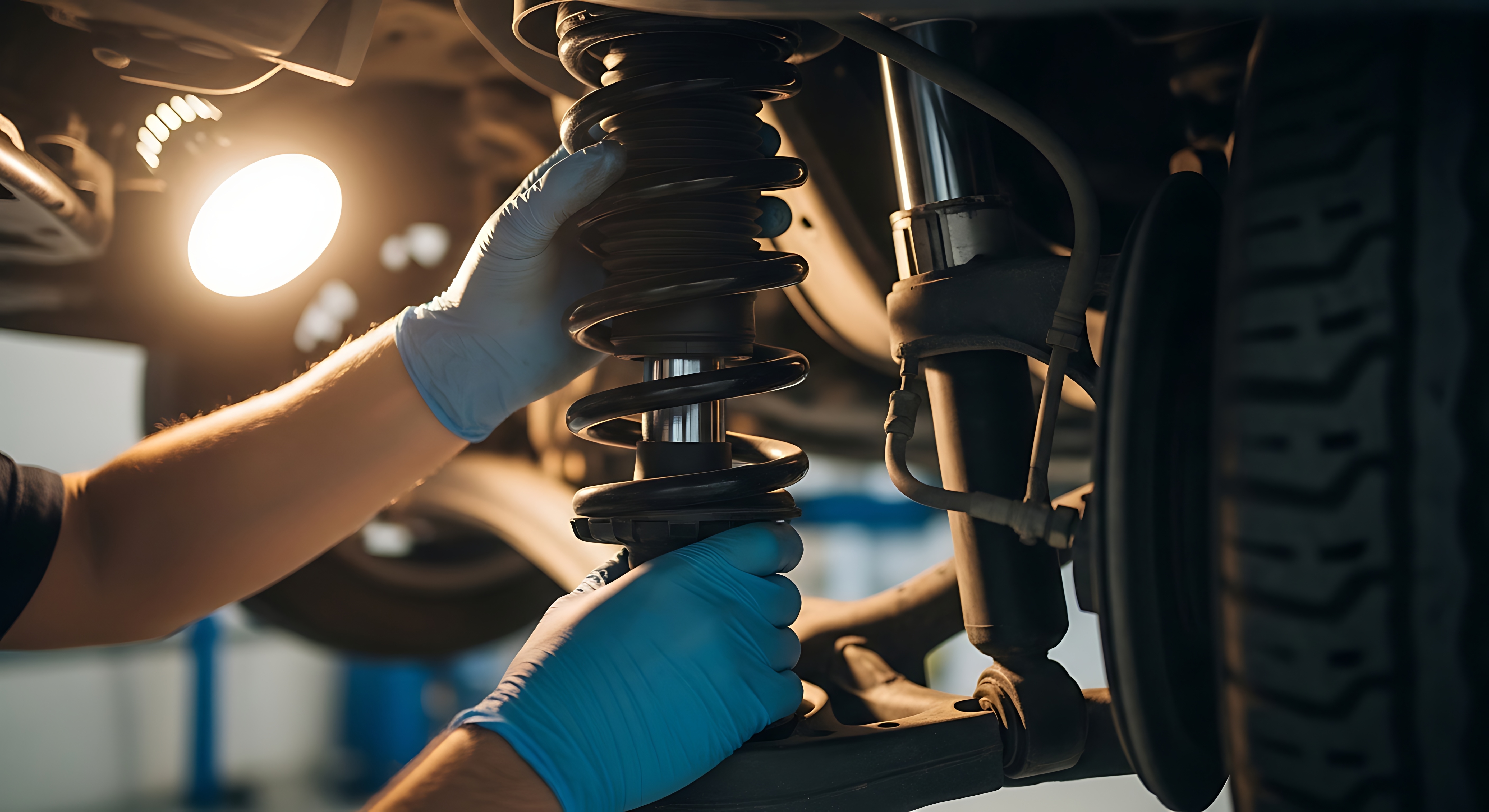 Vehicle on a lift for suspension inspection